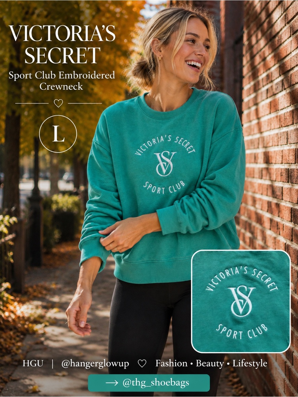 Retail: $59 Victoria’s Secret Sport Club Embroidered Crewneck Sweatshirt Green L